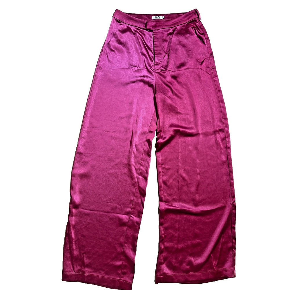 SLA The Label Wide Leg Pink Satin Pants Tailored Legally Blonde Trouser Poet S